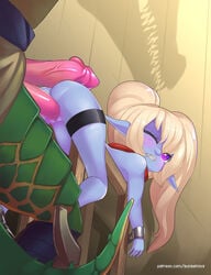 1boy 1girls anus ass blue_skin blush clenched_teeth diphallia diphallism female league_of_legends male multi_penis penis poppy pussy renekton riot_games sex shortstack size_difference straight sunsetniva vaginal_penetration white_hair yordle