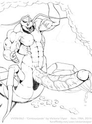 2014 antennae arthopod cave centipede erection excessive_precum frenulum gigantic_penis glans insects male_focus monochrome muscular no_sclera pencil_(artwork) pincers precum precum_drip precum_trail story_in_description taur thick_penis traditional_media_(artwork) tuar veiny_penis victoria_viper