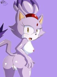 anthro ass blaze_the_cat breasts byheydern cat color female female_only furry mammal nipples nude open_mouth purple_fur pussy sega simple_background small_nipples sonic_(series) tail yellow_eyes