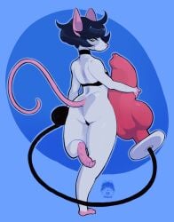 absurd_res anthro ass big_butt biped digital_media_(artwork) dildo female hair hi_res knot knotted_dildo looking_at_viewer mammal miilkacookies mouse mouse_ears mouse_tail murid murine rodent sex_toy simple_background size_difference smile solo tail