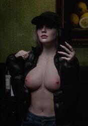 3d baseball_cap breasts capcom female female_focus female_only hedonicphenomenon jeans nude nude_female nudity phone resident_evil resident_evil_8:_village rosemary_winters selfie tagme