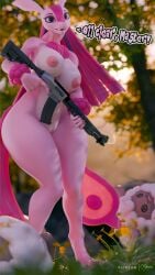 2024 3d_(artwork) ambiguous_gender anthro arm_tuft big_breasts blender_(artwork) blurred_background breasts dialogue digital_media_(artwork) english_text exposure_variation female female_focus foxventus fur genitals grey_body group gun hair hi_res holding_gun holding_object holding_ranged_weapon holding_weapon lamball long_hair looking_at_viewer lovander lovander_(mayosplash) master multicolored_body nipples nude pal_(species) palworld pink_body pink_hair pink_nipples pocketpair purple_eyes pussy ranged_weapon solo_focus spiral_eyes text thick_thighs tuft two_tone_body unconscious weapon white_body white_fur white_wool wide_hips wool_(fur) wrist_tuft