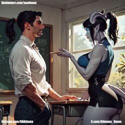 ai_generated athena classroom draenei draenei_female goddess sexy_pose teacher warcraft