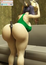 1girls 3d 3d_(artwork) ass big_ass big_breasts big_butt breasts female female_focus female_only from_behind from_behind_position original original_character purple_hair remote remote_control searching solo solo_female thick_thighs thighs tonices twintails