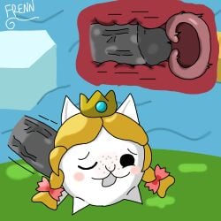 anon artist_signature blonde_hair blush cat_ears crown first_porn_of_character frenn_tboi island long_hair ocean_background princess princess_sweetpaw_(the_battle_cats) pussy_penetration the_battle_cats uterus