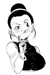 2d black_hair breasts chi-chi_(dragon_ball) chichi chichi_(majin_buu_saga) dragon_ball dragon_ball_super earrings female fully_clothed funsexydragonball hair_ornament large_breasts no_penetration solo solo_female uncolored