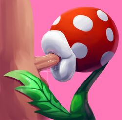 1boy 1other ambiguous_gender balls big_lips duo erection fellatio flora_fauna human interspecies leaves lips male male/ambiguous mammal mario_(series) nintendo oral oral_penetration oral_sex outta_sync penetration penis pink_background piranha_plant plant saliva sex simple_background spots testicles unseen_male_face video_games white_lips