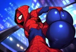 ai_generated ass ass_grab bodysuit city female genderswap_(mtf) huge_ass marvel marvel_comics mullon novelai rule_63 spider-man spider-man_(series) superheroine