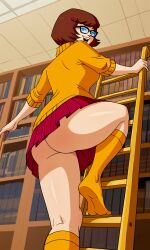 ass glasses ladder miniskirt no_panties scooby-doo socks thick_thighs velma_dinkley