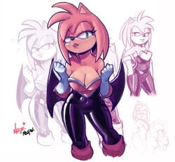 amy_rose amy_the_bat bodysuit breasts curvy nagainosfw neckline rouge_the_bat_(cosplay) sega sonic_(series) sonic_the_hedgehog_(series) spandex_suit