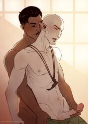 2boys abs bald balls ballsack bara beauty_mark biceps big_penis black_hair blush closed_eyes dark-skinned_male dark_hair dark_skin dorian_pavus dragon_age dragon_age_inquisition duo elf elf_ears elf_male erect_penis erection facial_hair fantasy gay gay_male gay_sex grabbing_penis half-dressed half_naked handjob human jerking jerking_off kissing kissing_neck light-skinned_male light_skin mage male male/male male_only male_pubic_hair masturbating masturbation mole moustache muscles muscular muscular_male naked naked_male necklace needaxpotion nipples nude nude_male open_mouth pale-skinned_male pale_skin pants pants_open pecs pendant penis penis_grab pointy_ears pubic_hair reach_around sex shirtless shirtless_male solas standing standing_position straight_male video_games yaoi