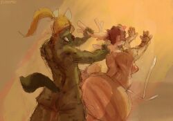 anal anthro_on_anthro antler_grab antlers blonde_hair breasts bubble_butt cellulite cum cumming_together dany_(danafterdark) deer handlebars hyena mel(kato) smashmat spotted_body tail teeth_clenched tongue_out tummy