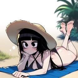 1girls ai_generated ass bags_under_eyes bikini black_hair bra confident dark_circles goth goth_girl hand_on_hip miko orginal_character original original_character taller_girl