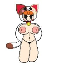 1girls bea_(brawl_stars) big_breasts brawl_stars cat_ears cat_tail female neko_bea_(brawl_stars) orange_hair pixel_art pumpkinz6 solo tail white_background