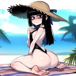 1girls ai_generated ass bags_under_eyes bikini black_hair bra confident dark_circles goth goth_girl hand_on_hip miko orginal_character original original_character taller_girl