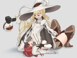 2girls anna_(fire_emblem) ball bangs bare_thighs bellfonts blonde_hair boots breasts camera cape cunnilingus cutout eitri_(fire_emblem) facesitting fangs female female_only filming fingering fingering_partner fire_emblem fire_emblem_heroes gloves hand_on_head hat high_heels kneeling long_hair medium_breasts multiple_girls nintendo on_back open_mouth pantyhose ponytail pussy_cutout red_eyes sex skirt small_breasts smile thigh_boots thighs torn_clothes tri_tails vaginal_penetration very_long_hair witch witch_hat yellow_hair yuri