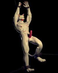 3d_(artwork) 3d_model abs ball_gag ballgagged balls bleakcat_(character) boner chained_up help_me naked pecs penis scratched_body scratches wargx wargx_(artist) white_cat white_fur