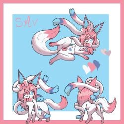 animal_genitalia animal_pussy eeveelution female feral fur generation_6_pokemon genitals hair hi_res inkinghole model_sheet multicolored_body multicolored_fur multicolored_tail nintendo pink_hair pinup pokemon pokemon_(species) pose pussy solo sylv_(sylv_ink) sylveon tail teats womb_tattoo