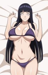 1girls bare_legs big_breasts bikini black_hair boruto:_naruto_next_generations cleavage hyuuga_hinata naruto naruto_(classic) naruto_(series) naruto_shippuden on_bed pin_up yxyyxy