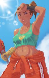 1girls apex_legends armpits ear_piercing mutturi_mamer18 navel nipple_bulge nose_piercing rampart_(apex_legends) sweat wiping_sweat wrench