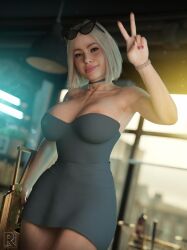 1girls 3d big_breasts bimbo blonde_hair blue_eyes breasts busty choker clothing crime_boss:_rockay_city dress female female_focus hourglass_figure legs_together makeup nail_polish rro.lled runaway_(crime_boss) short_hair smile wide_hips