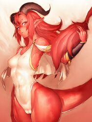 breasts cameltoe cleavage clothed demon demon_girl demon_horns erect_nipples female female_only fumio_(rsqkr) horns long_ears long_tail nipples pink_hair pink_skin puckered_lips red_skin solo succubus tail tail_tuft