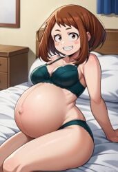 bare_belly big_breasts cleavage ochako_uraraka pregnant pregnant_belly ready_to_pop underwear