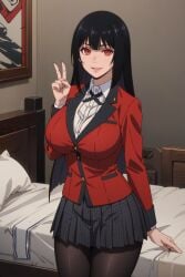 ai_generated aindroidparanoid black_hair huge_ass huge_breasts huge_butt jabami_yumeko kakegurui large_ass large_breasts narrow_waist red_eyes school_uniform schoolgirl shirt skirt stable_diffusion straight_hair