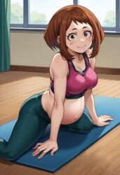 ochako_uraraka pregnant sports_bra yoga_pants