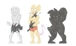 anthro ass azure_(azzybunn) azzybunn balls black_eyes black_goo black_latex blue_clothing blue_underwear bound brown_body brown_fur bulge clothing confusion covering dissolving_clothing duo encasement fur genitals green_eyes grey_body grey_fur hi_res jamie_(azzybunn) lagomorph latex leporid liquid_latex looking_away male male/male mammal mouse murid murine penis pushing_away rabbit red_clothing red_underwear rodent sequence slime sticky struggling stuck_together tail uncomfortable underwear