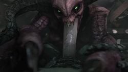 3d animated baron_of_hell_(doom) claws demon doom doom_slayer_(doom) fellatio female green_eyes horns human humanoid male male_human/female_demon male_human/female_humanoid mp4 no_sound oral penis pov saliva sharp_claws sharp_teeth straight tagme teeth tongue video white-crow