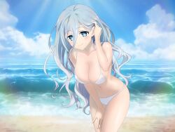 2d 2d_(artwork) ass beach big_breasts bikini blue_eyes breasts date_a_live female female_only light-skinned_female long_hair sea solo solo_female takamiya_mio thighs white_hair