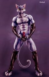 abs balls_in_speedo black_latex black_latex_armwear black_latex_legwear black_speedo bleakcat bleakcat_(character) cat_boy cock_out cum feline furry muscular muscular_male nudist nudity pecs precum smiling_at_viewer smirking_at_viewer unzipped