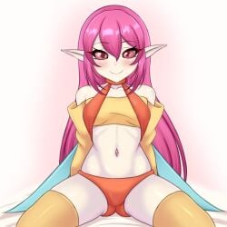 1girls belly_button blush breasts clothed clothing duel_monster eyebrows_visible_through_hair fairy female female_only kataarmd_(qr) light-skinned_female light_skin looking_at_viewer medium_breasts monster_girl pink_hair png pointy_ears sitting smile solo sunny_pixie wings yu-gi-oh!