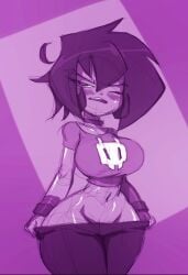 1girls gaz_membrane purple_hair solo taking_clothes_off thicc_gaz tummy unknown_artist wide_hips