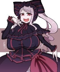 1girls big_breasts breast_focus breasts clothing cute_fang dress female female_only fully_clothed gothic_lolita huge_breasts long_hair looking_at_viewer mal3n open_mouth overlord_(maruyama) red_eyes shalltear_bloodfallen slit_pupils solo solo_female tagme vampire vampire_girl white_hair