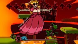 1girls big_breasts blonde_hair blue_earrings breasts creepypasta dress earrings edit edited fire_background floating friday_night_funkin friday_night_funkin_mod mario_(series) marios_madness nightmare_fuel nightmare_waifu peach.exe pink_dress princess_peach red_eyes royalty smile smiling sprite sprite_edit super_horror_peach_(peach.exe) yoshi yoshi.exe