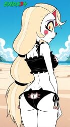 2025 ass ass_focus beach blonde_hair charlie_morningstar_(hazbin_hotel) ends34 female female_focus hazbin_hotel long_hair medium_breasts red_eyes