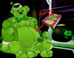 1boy bara bear_(game) bloated_belly buff clover cute dragooner green_fur green_hair roblox roblox_game sam_bear(game) solo_male sounding st_patrick tagme