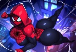 ai_generated bodysuit city female genderswap_(mtf) huge_ass huge_breasts marvel marvel_comics mullon novelai perspective rule_63 spider-man spider-man_(series) superheroine