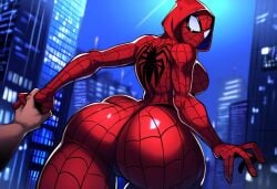 1boy ai_generated bodysuit city dat_ass dumptruck_ass female genderswap_(mtf) huge_ass marvel marvel_comics mullon novelai pov rule_63 spider-man spider-man_(series) superheroine