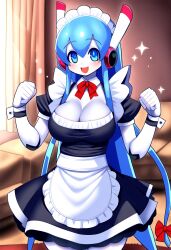 ai_generated blue_eyes blue_hair maid_outfit novelai original robot robot_girl white_skin