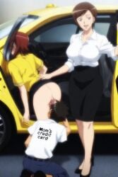 1boy 2woman 2women ai_generated cunnilingus femdom licking_pussy mother son taxi