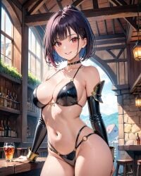 2025 ai_generated black_bikini black_hair black_handwear instagram kurokami217 meta red_eyes