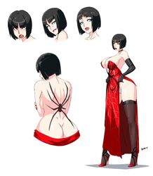 bare_thighs black_hair blue_eyes breasts devil-v dress female high_heels huge_breasts short_hair spider spider_web thick thick_thighs