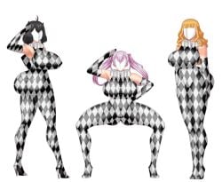 3girls ass bare_shoulders black_clover bodysuit drone droneification expressionless female_only gloves high_heels horns huge_breasts hypnosis large_breasts long_hair mimosa_vermillion mind_control multiple_girls noelle_silva opera_gloves pink_hair secre_swallowtail squatting standing