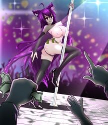 breasts dancer lion money pole_dancing purple_hair stripes