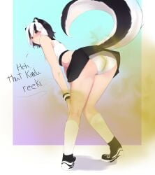 1girls ass breppy_(artist) fart fart_cloud fart_fetish panties skirt skunk_girl skunk_tail thighs upskirt