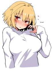 arcueid_brunestud bedroom_eyes big_breasts big_breasts blonde_hair blush breasts bust heart huge_boobs huge_breasts large_boobs large_breasts looking_at_viewer maz_515 red_eyes short_hair sweaty top_heavy torso tsukihime vampire vampire_girl