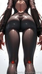 ai_generated ass ass_focus bodysuit genshin_impact hu_tao_(genshin_impact) stockings sweat sweatdrop water_drop wet